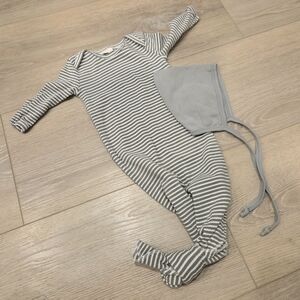 Quincy Mae Green Knotted Gown & Bonnet, 3m